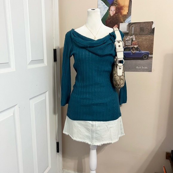 mac & jac Teal Off-Shoulder Sweater with Bow - Picture 2 of 5